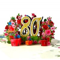 Handmade 3D pop up card 80 Eighty happy birthday rose flower pot celebrations card for her friends